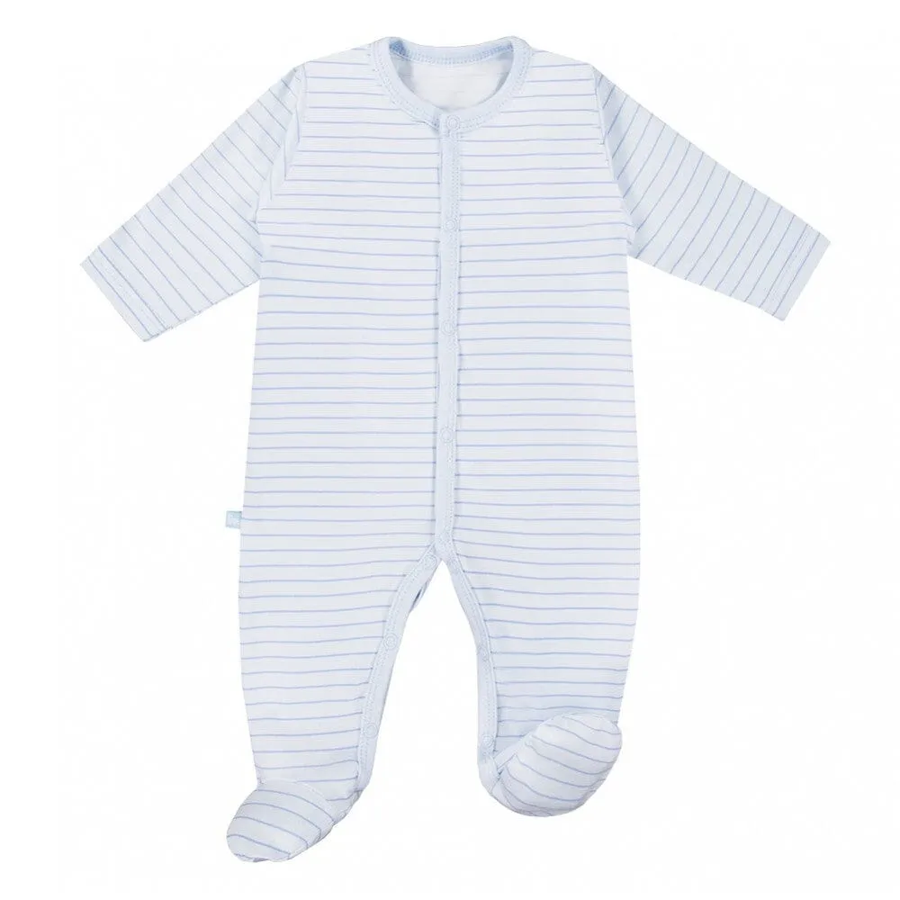 3 Pack Early Baby Footed Sleepsuits, Trains - Blue