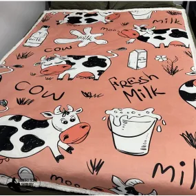 A8071 - Pink Cow / Milk Boho Western Plush & Fleece Throw Rug