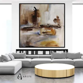 Beige & brown abstract oversize wall art made to order in a custom size