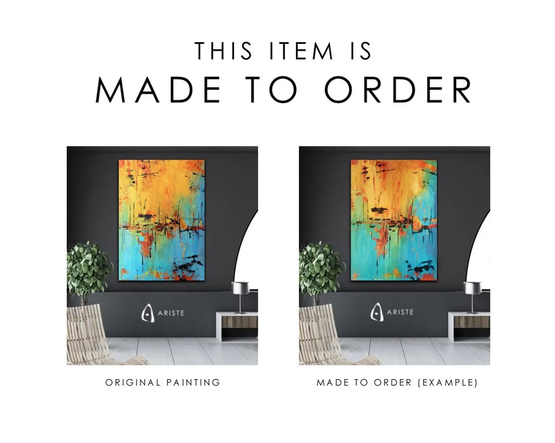 Beige, black & teal extra large canvas art made to order in a custom size