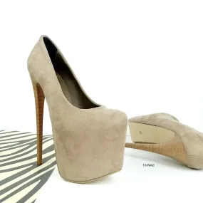 Beige Suede Platform Pump Heels