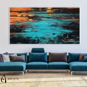 Blue & orange large abstract paintings made to order in a custom size