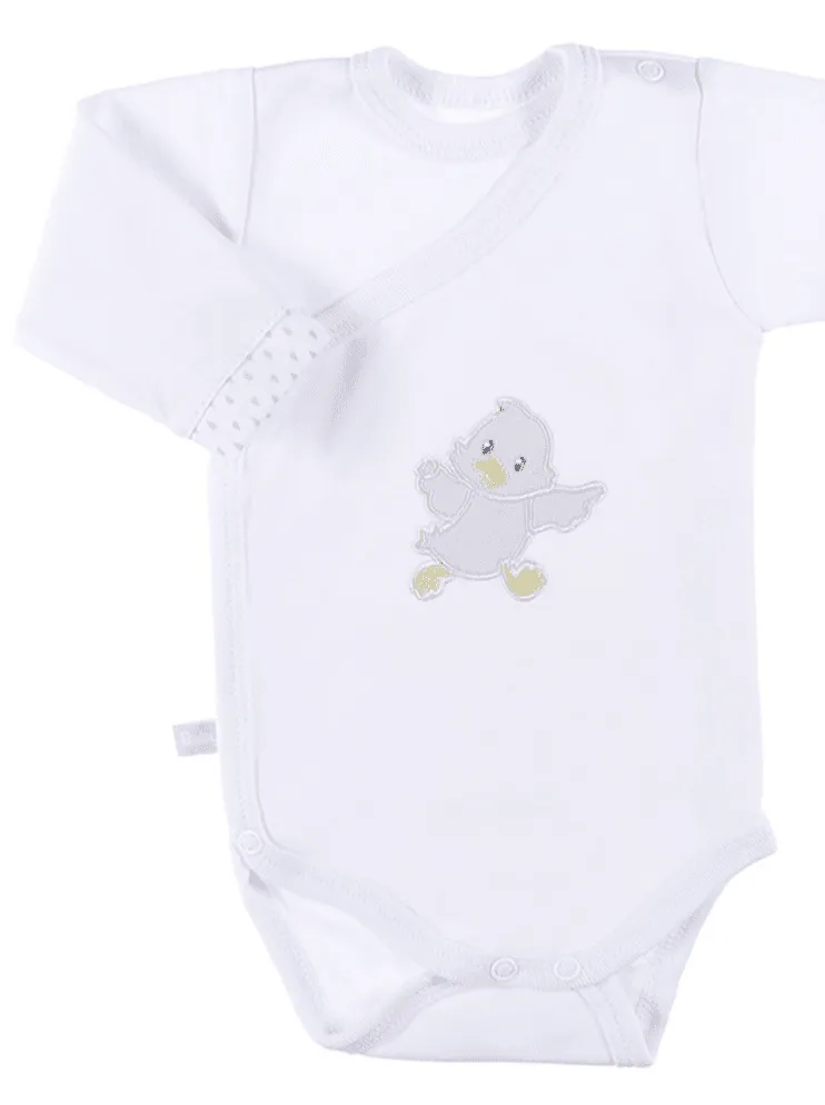 Early Baby Bodysuit, Embroidered Little Chick Design - White