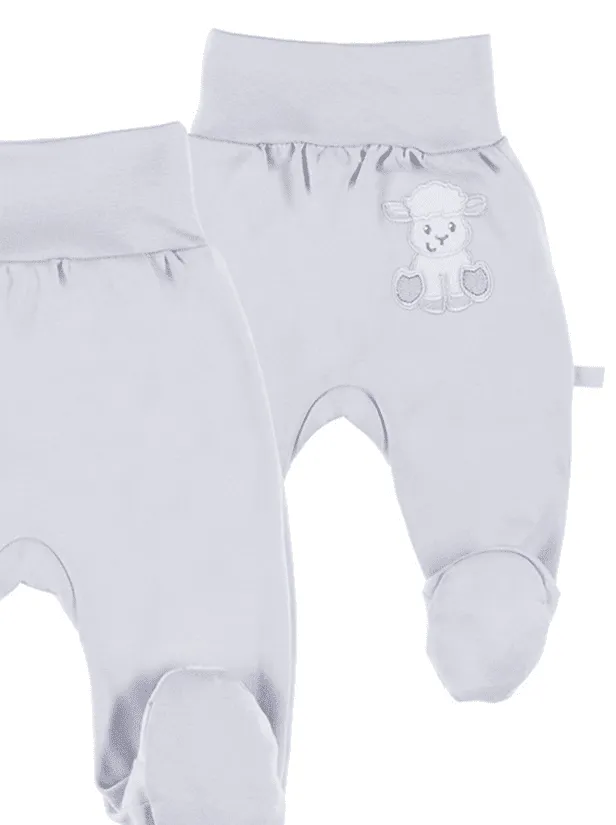 Early Baby Footed Trousers, Embroidered Lamb On The Rear - Grey