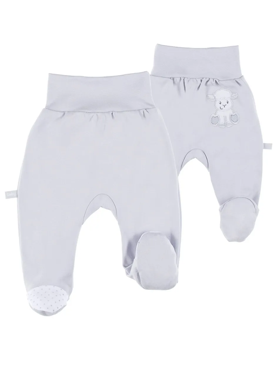 Early Baby Footed Trousers, Embroidered Lamb On The Rear - Grey