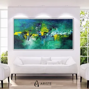 Emerald green & deep blue large abstract painting made to order in a custom size