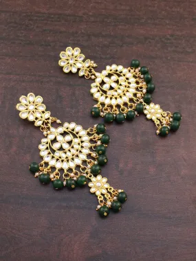 Gold Plated Green Drops Kundan Chandbali Earrings for Women