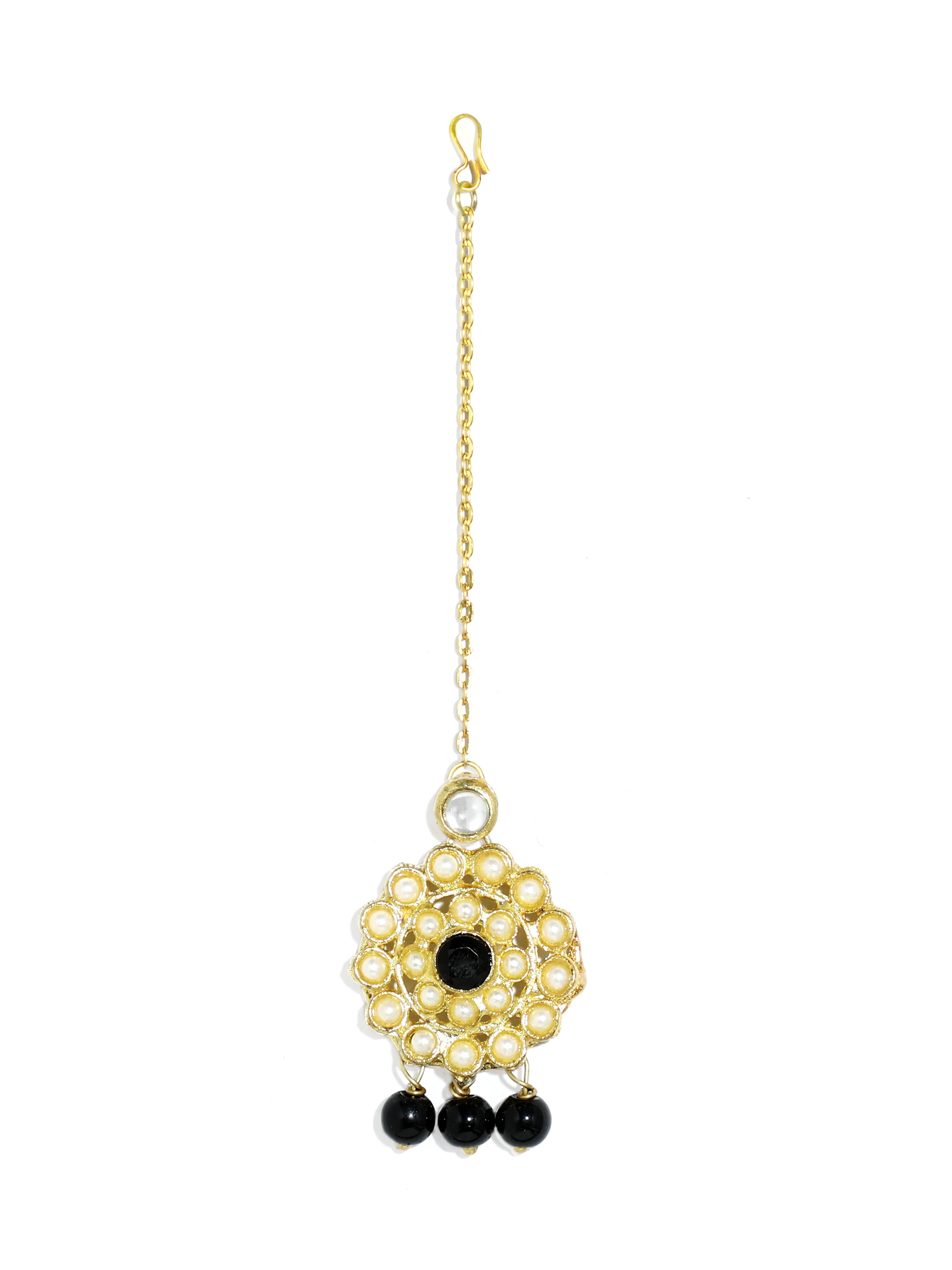 Gold-Plated Kundan and Black Beaded Choker Necklace Set