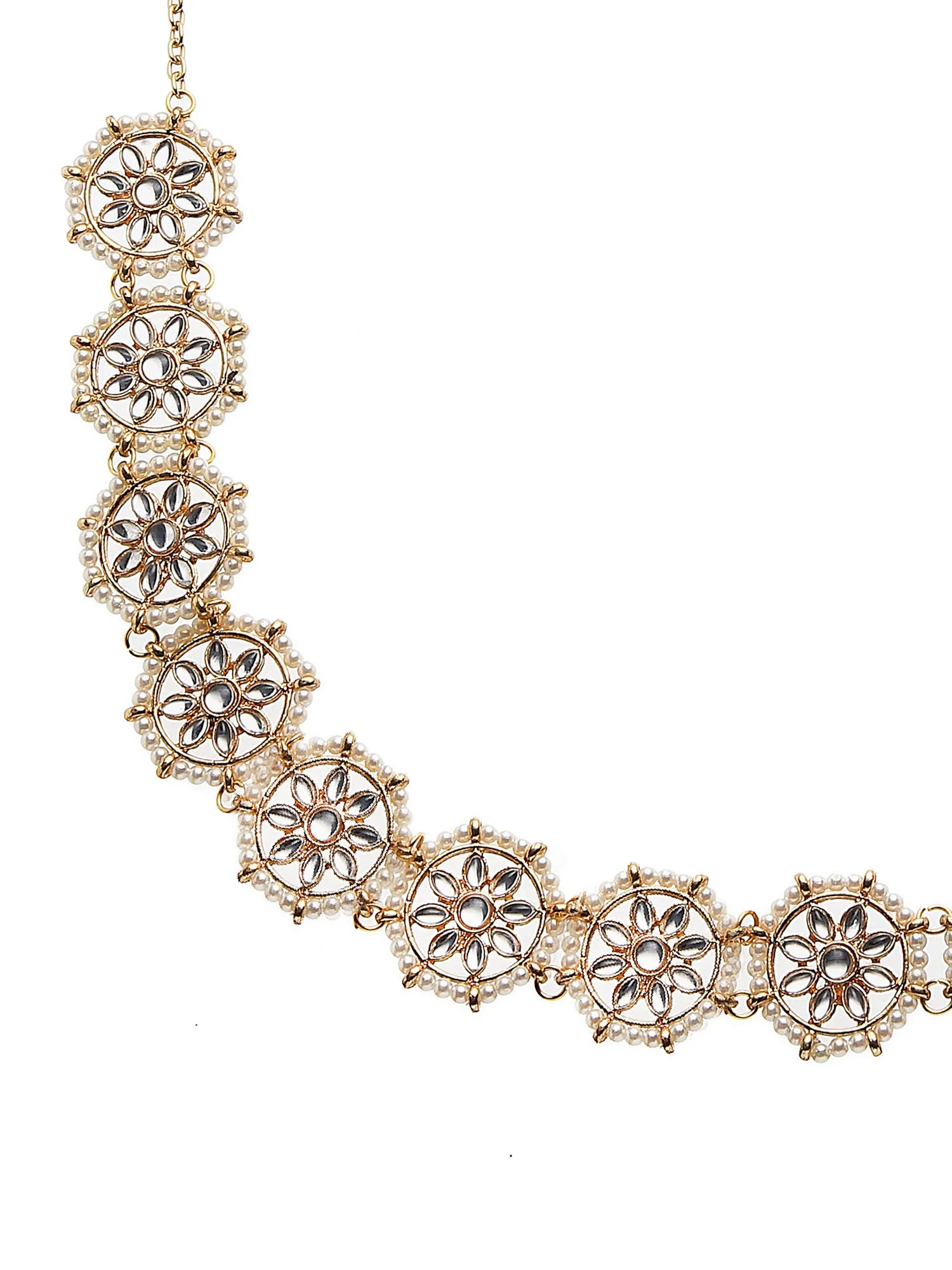 Gold Plated White Kundan-Studded Handcrafted Floral Kamarbandh