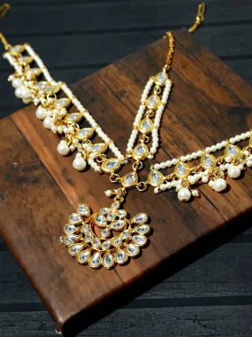 Gold-Tone Kundan Mathapatti with Pearl Beads