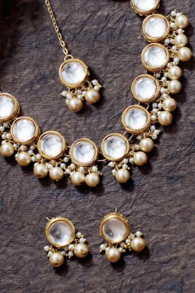 Golden Pearl Polki Kundan Necklace Set