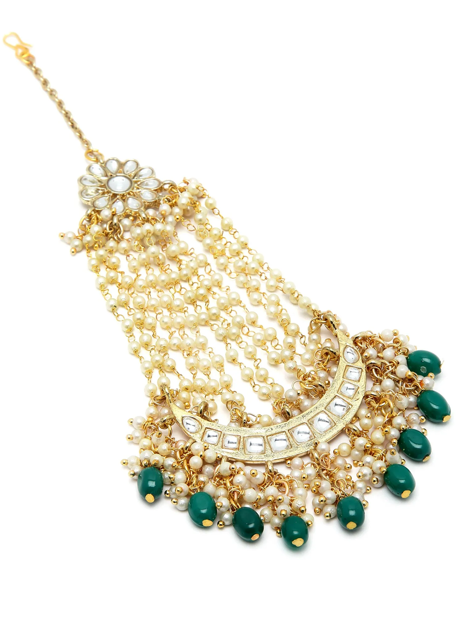 Green Tumble Gold Plated Handcrafted Kundan Passa for Women