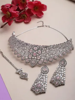 Karatcart American Diamond Studed Pink Choker Necklace Set