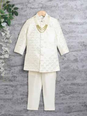 Kids Ethnic Cotton Silk Blend Sequin Print Indo-Western Sherwani Set for Boys