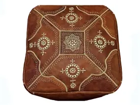 Moroccan Leather Tile Ottoman - Square - Tan