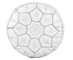 Moroccan Leather Tile Ottoman - White