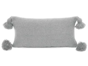 Moroccan PomPom Lumbar Pillow Cover - Grey