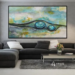 Neutral & blue abstract oversized wall art made to order in a custom size