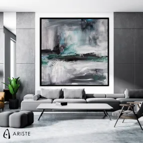 Neutral & green abstract landscape painting made to order in a custom size