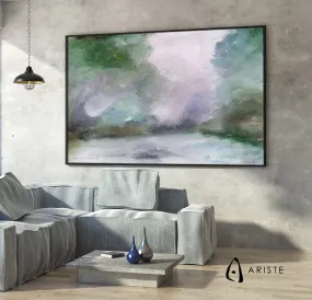 Neutral & green oversized abstract landscape wall art made to order in a custom size