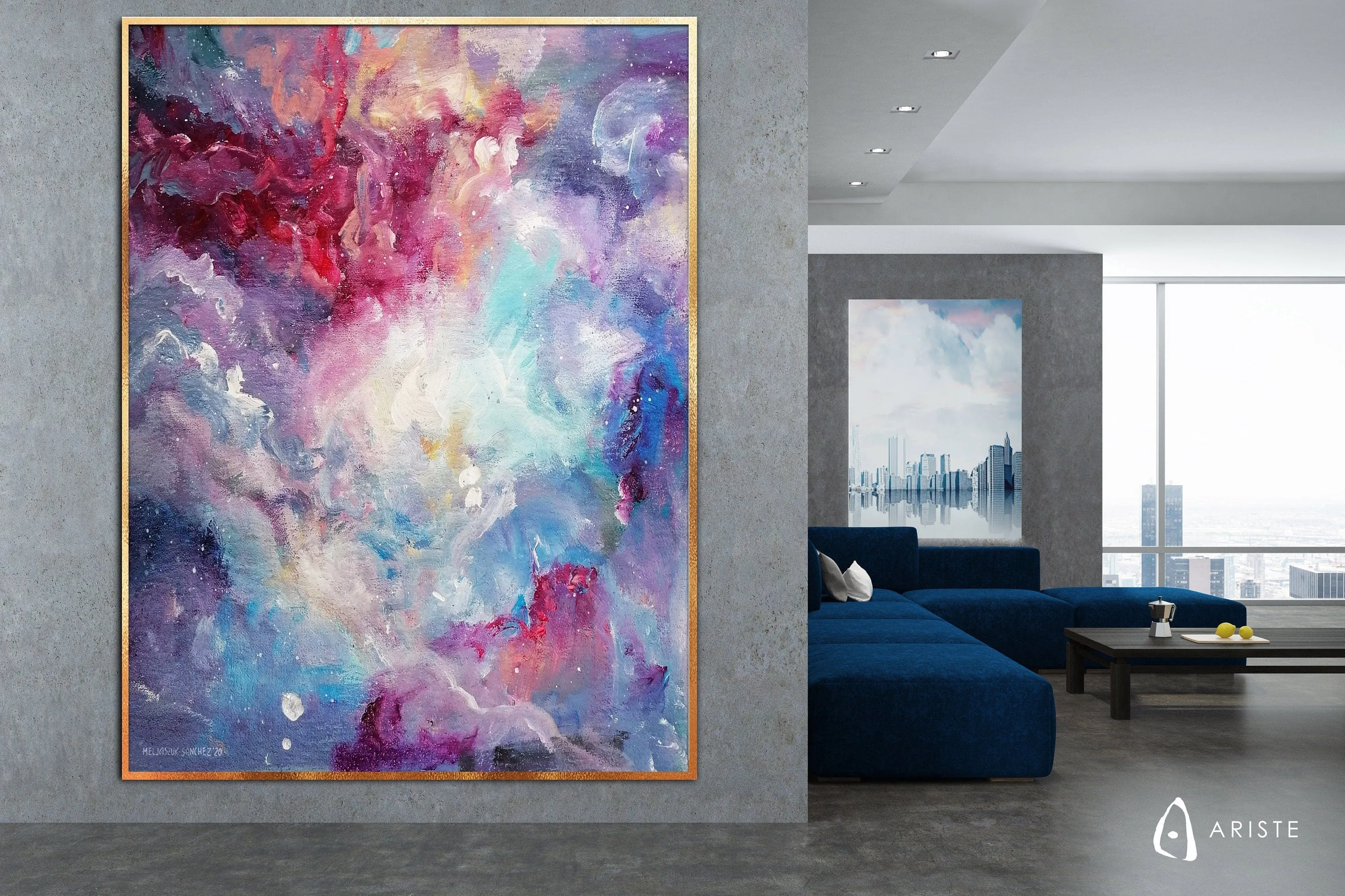 Pink & purple extra large abstract art made to order in a custom size