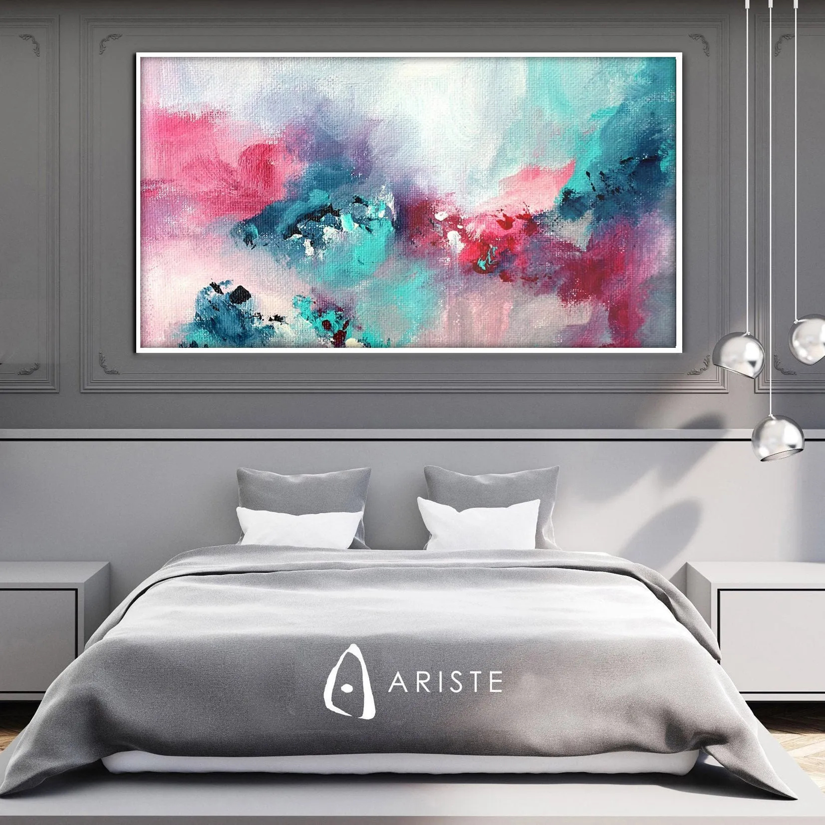 Pink & teal abstract oversized wall art made to order in a custom size