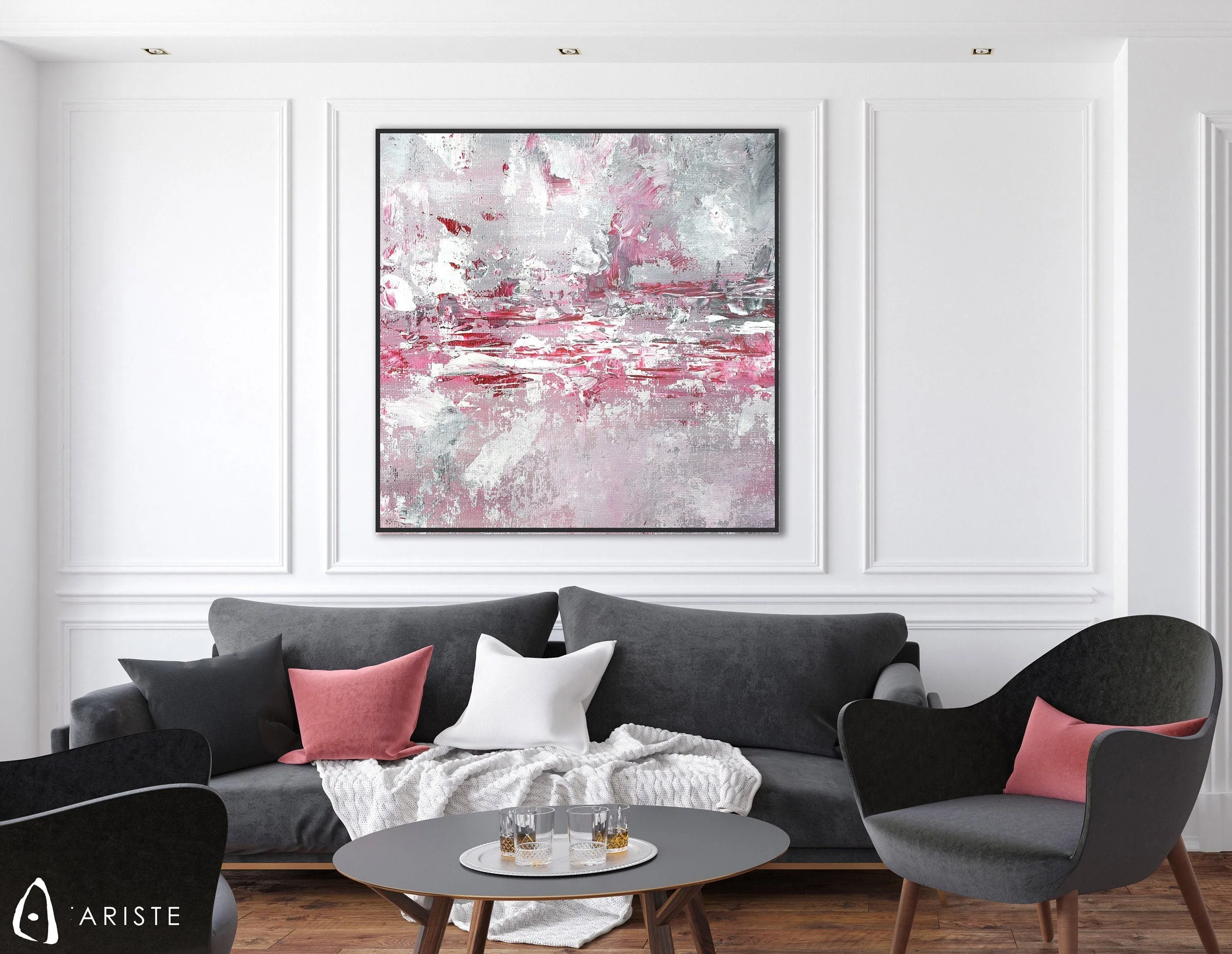 Pink & white large abstract wall art made to order in a custom size