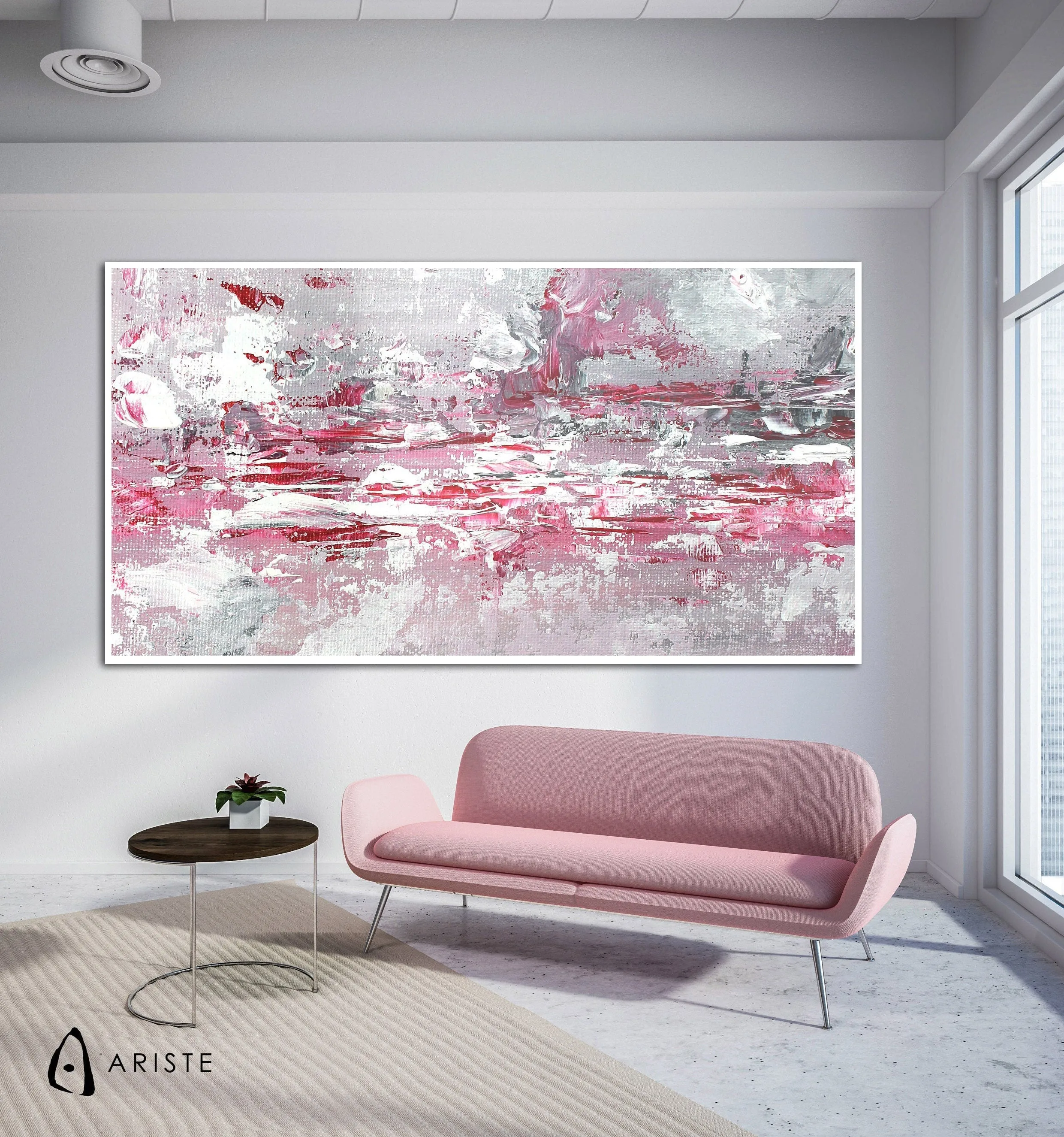 Pink & white large abstract wall art made to order in a custom size