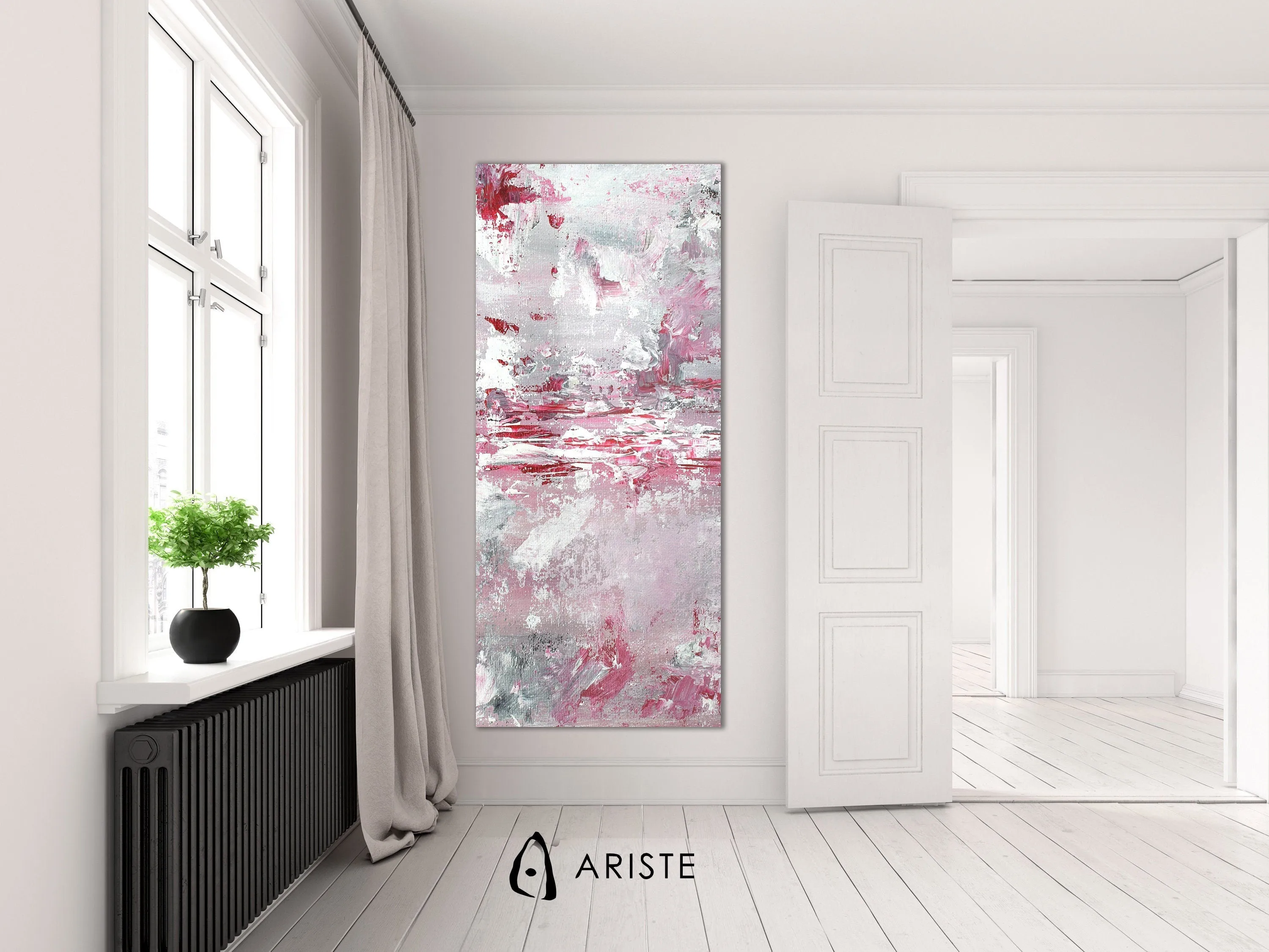 Pink & white large abstract wall art made to order in a custom size