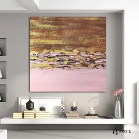 Pink, brown & gold extra large color field paintings made to order in a custom size