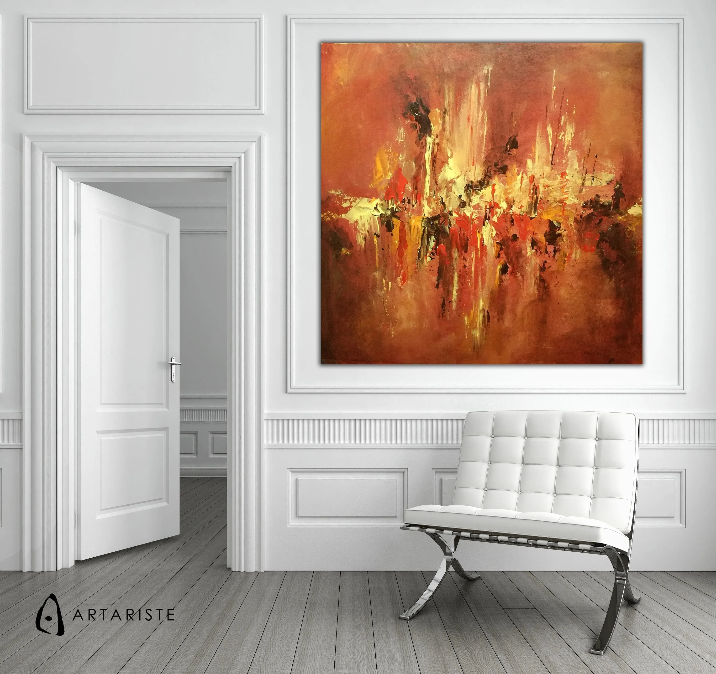 Red & yellow large abstract painting made to order in a custom size