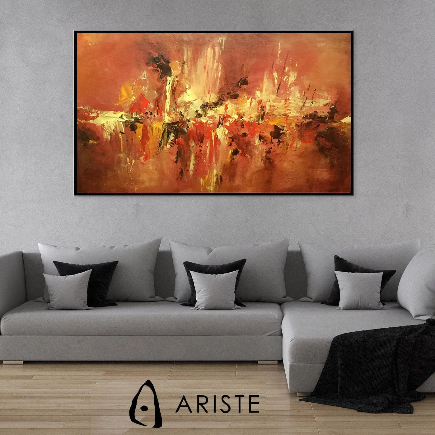 Red & yellow large abstract painting made to order in a custom size