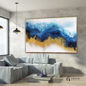 Sapphire blue & gold fluid art painting made to order in a custom size