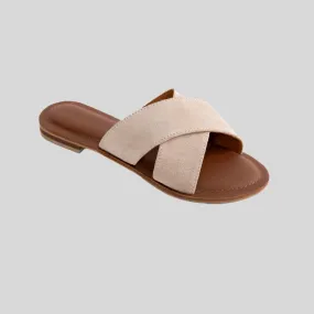 Suede Cross Strap Sandal - Blush Pink