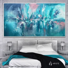 Turquoise, teal & white abstract extra large wall art made to order in a custom size