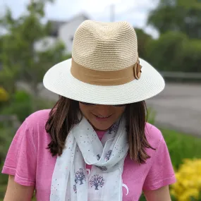 Two Tone Folding Panama Sun Hat   Natural