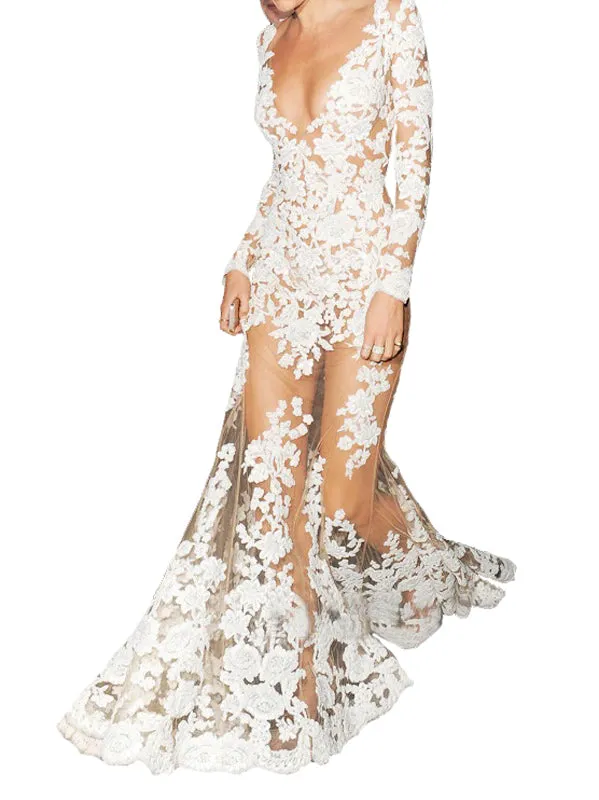 Women's Sexy Lace See-through Maxi Dress